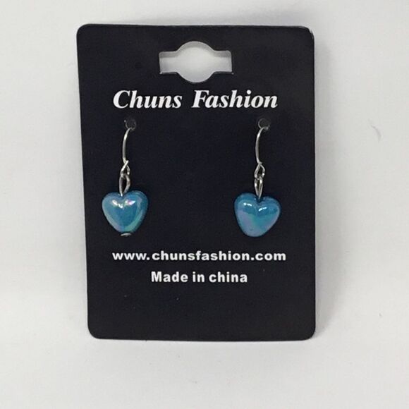 Turquoise Heart Pendant Dangle Earrings (H15) - Picture 1 of 4